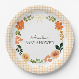 Plato De Papel 012 Copper Floral Gingham Baby Shower