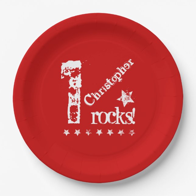 Plato De Papel 1º Nacimiento Diagonal Diseño Grunge Estrellas Z01 (Anverso)