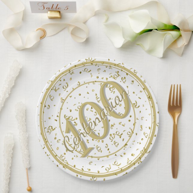 Plato De Papel 100.ª Fiesta Centenaria Oro/Blanco (Boda)