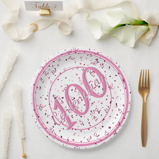 Plato De Papel 100.ª Fiesta Centenaria Rosa/Blanco (Boda)