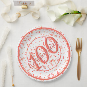 Plato De Papel 100.º Fiesta Centenario elegante Coral/Blanco