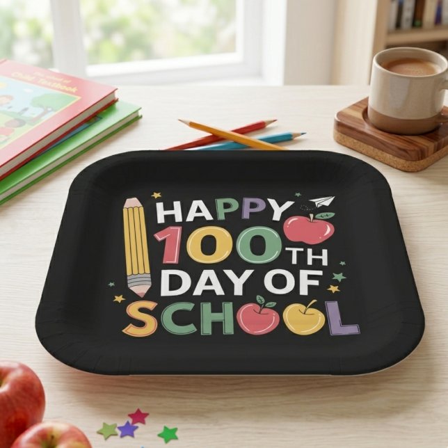 Plato De Papel 100 días felices para los maestros (Subido por el creador)