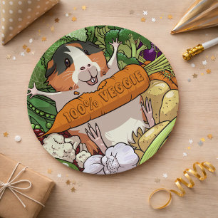 Plato De Papel 100% Veggie Happy Guinea Pig With Carrot
