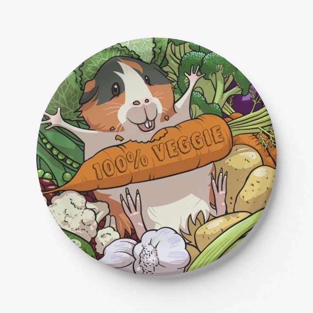Plato De Papel 100% Veggie Happy Guinea Pig With Carrot (Anverso)