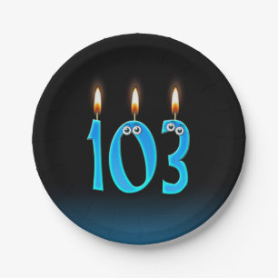 Plato De Papel 103° cumpleaños con números de velas encendidos