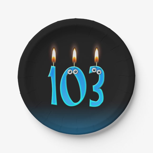 Plato De Papel 103° cumpleaños con números de velas encendidos (Anverso)