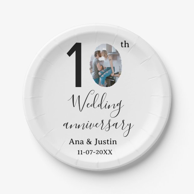 Plato De Papel 10.º boda de aniversario foto letra en negrita (Anverso)