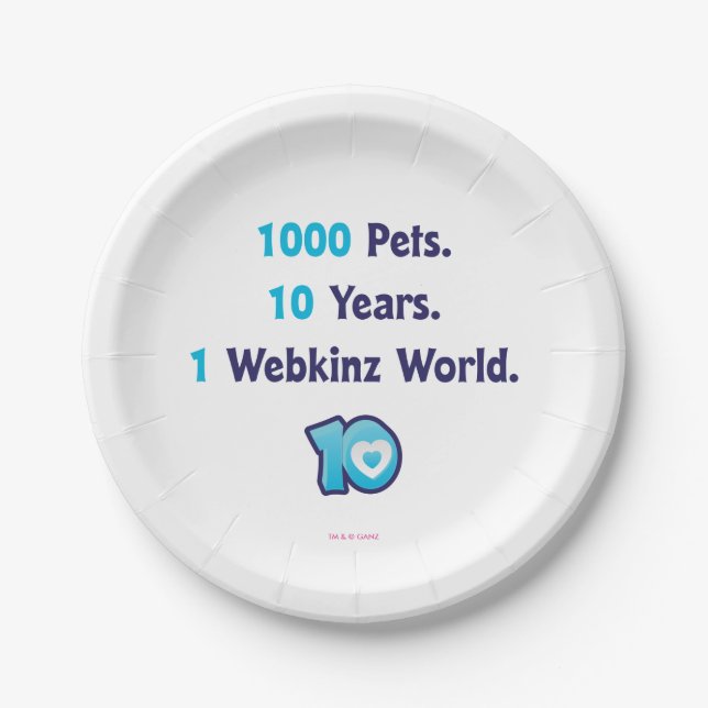 Plato De Papel 10 años de Stats de Webkinz (Anverso)