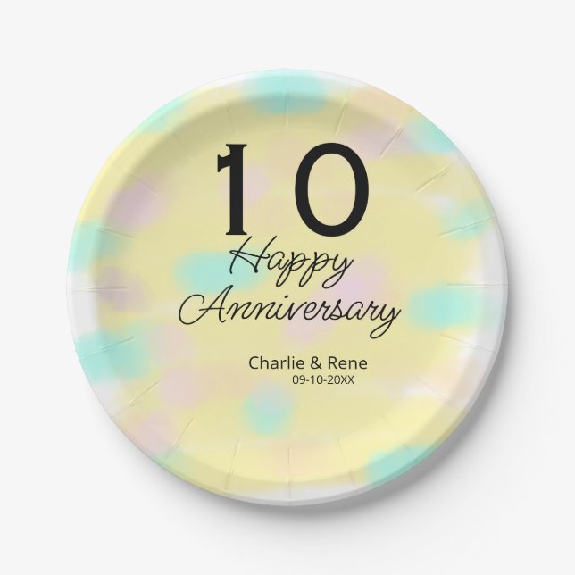 Plato De Papel 10 wedding anniversary yellow pastel name retro bo (Anverso)