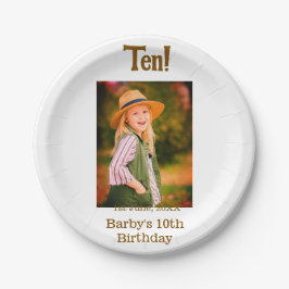 Plato De Papel 10th birthday photo name date simple brown beige b