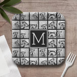 Plato De Papel 11 Foto de Instagram Collage Personalizado Monogra<br><div class="desc">Blanco y negro - Usa hasta 11 fotos cuadradas para crear un regalo único y personal. O puedes mantener al cachorro hipster y hacer un keepsake de moda. Si necesita ajustar las imágenes,  haga clic en la herramienta personalizar para realizar cambios.</div>