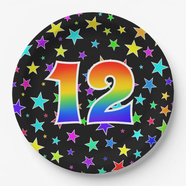 Plato De Papel 12º evento: Negrita, divertido, arcoiris colorido  (Anverso)