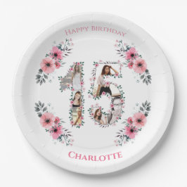 Plato De Papel 15.º Chica de Collage de fotos de cumpleaños Flor 