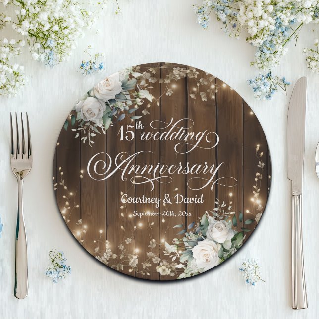 Plato De Papel 15° Aniversario Boda Luces de cuerdas rusticas (Subido por el creador)