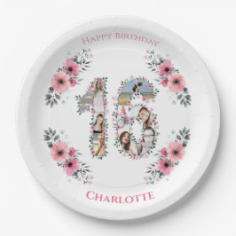 Plato De Papel 16.º Chica de Collage de fotos de cumpleaños Flor 