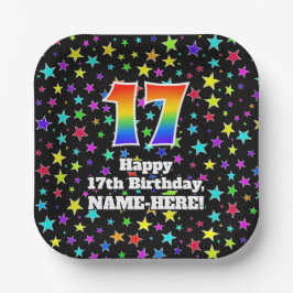 Plato De Papel 17° cumpleaños: Patrón de estrellas divertidas y a