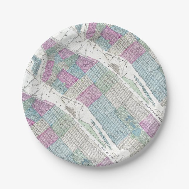 Plato De Papel 1870 Central Park de New York City del mapa (Anverso)