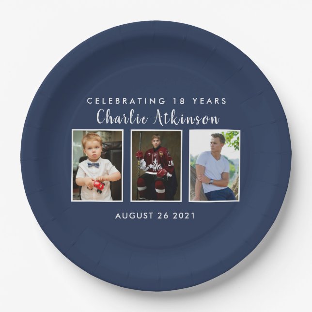 Plato De Papel 18.ª placa fotográfica de cumpleaños (Anverso)