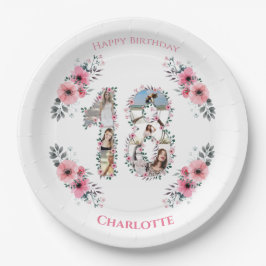 Plato De Papel 18.º Chica de Collage de fotos de cumpleaños Flor 