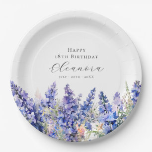 Plato De Papel 18 Aniversario Julio Personalizado de Larkspur Flo