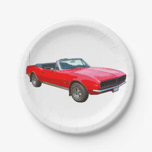 Plato De Papel 1967 Camaro Muscle Rojo Convertible