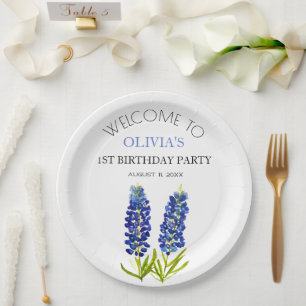 Plato De Papel 1.ª fiesta de cumpleaños Bluebonnets Baby Girl