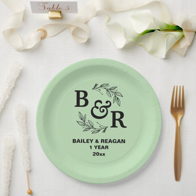 Plato De Papel 1.ᵉʳ Aniversario Boda deja a Motif Monograma (Boda)