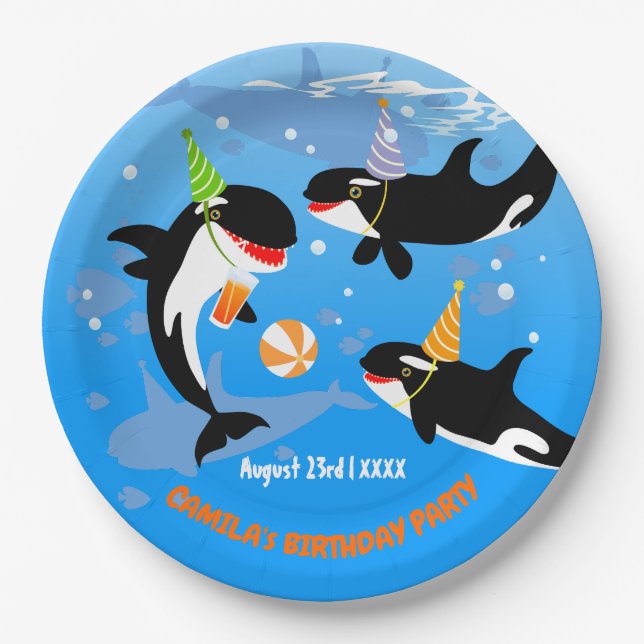 Plato De Papel 1.ᵉʳ cumpleaños bajo la orilla de la ballena bebé (Anverso)