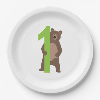 Plato De Papel 1.ᵉʳ cumpleaños del oso marrón moderno