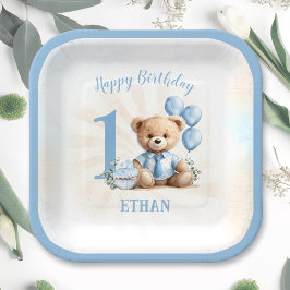Plato De Papel 1.ᵉʳ Cumpleaños Número de Oso Placas de papel Cuad