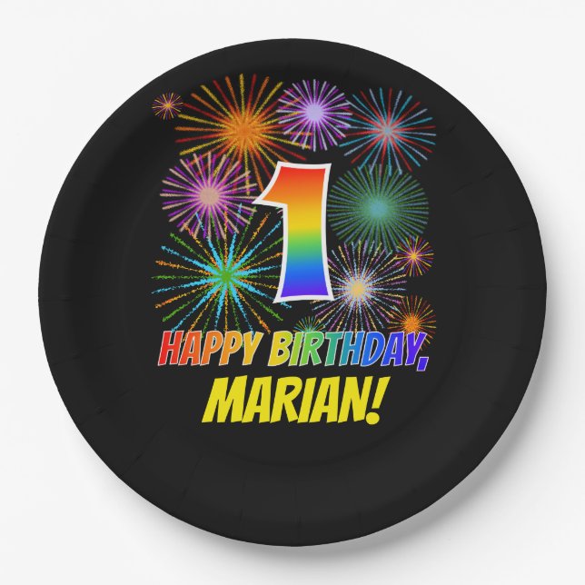 Plato De Papel 1.ᵉʳ cumpleaños: Patrón de fuegos artificiales div (Anverso)