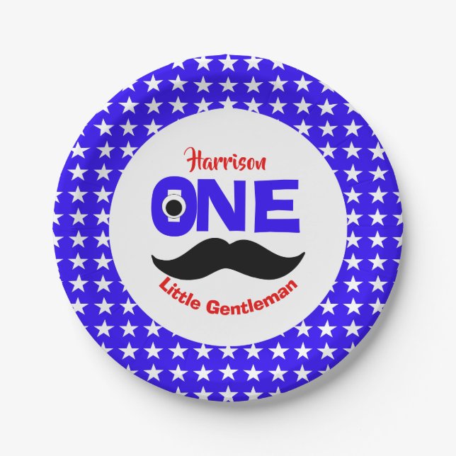 Plato De Papel 1.ᵉʳ Cumpleaños Un Pequeño Caballero Personalizado (Anverso)