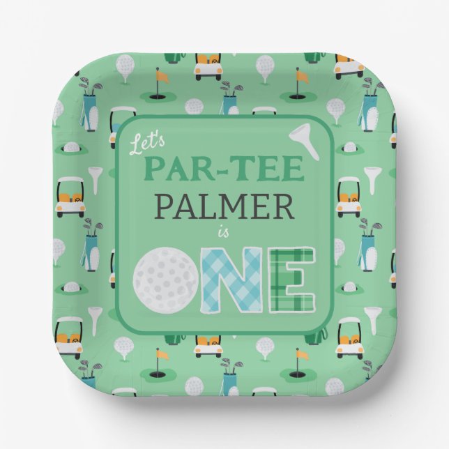 Plato De Papel 1.ᵉʳ Cumpleaños Vamos Fiesta de Golf Par-tee (Anverso)