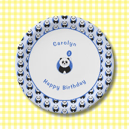 Plato De Papel 1.ᵉʳ patrón azul panda de cumpleaños