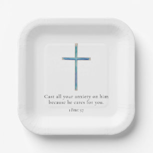 Plato De Papel 1 Pedro 5:7 Cruz Minimalista