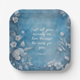 Plato De Papel 1 Peter 5:7 “Cast All Your Anxiety” Blue Floral
