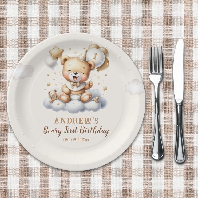 Plato De Papel 1st Birthday Teddy Bear Birthday Boy (Subido por el creador)