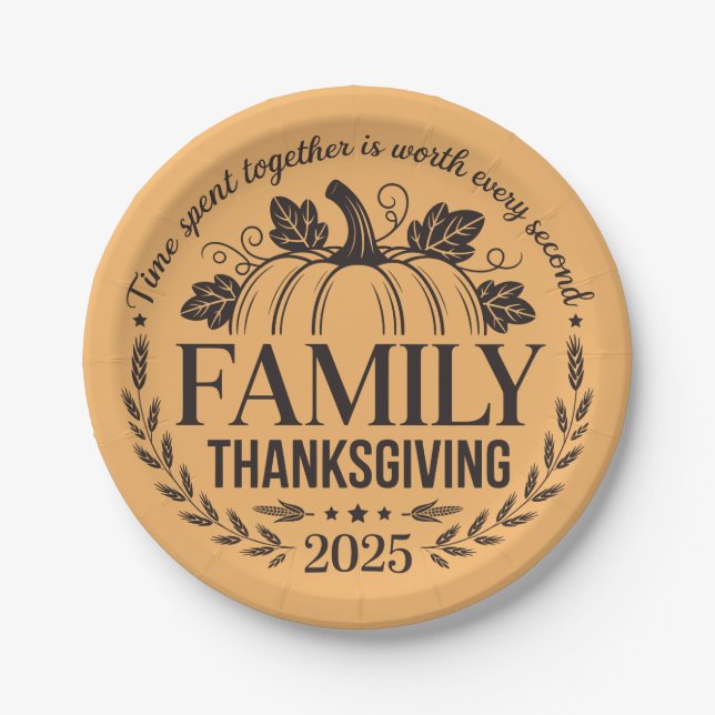 Plato De Papel 2025 Thanksgiving Family Keepsake Design (Anverso)