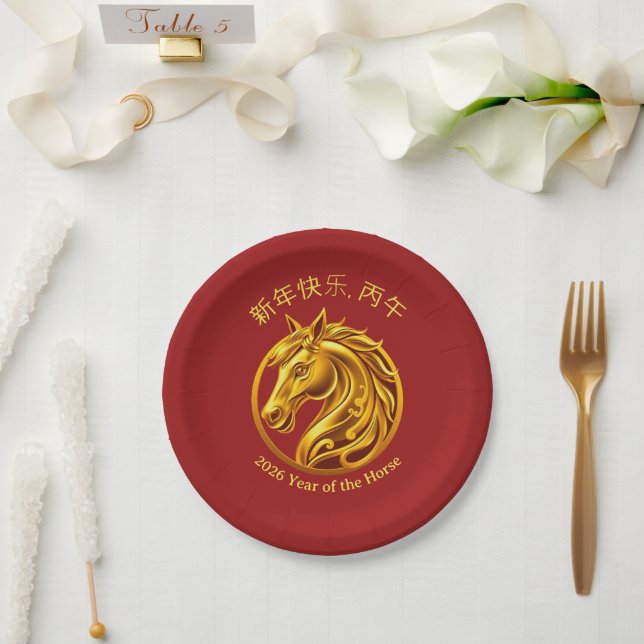 Plato De Papel 2026 Chinese New Years- Gold Horse (Boda)