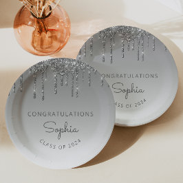 Plato De Papel 2026 Graduación Personalizada con Brillo de Plata