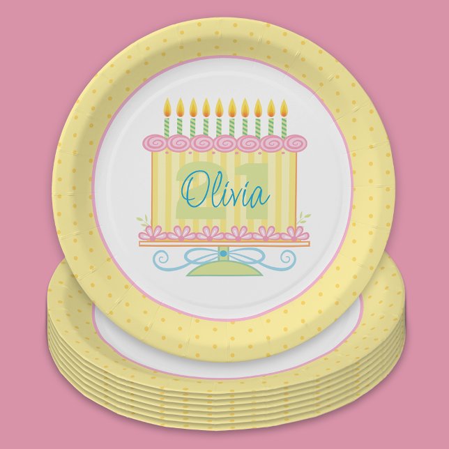 Plato De Papel 21.ª Cake Nombre Personalizado (Subido por el creador)