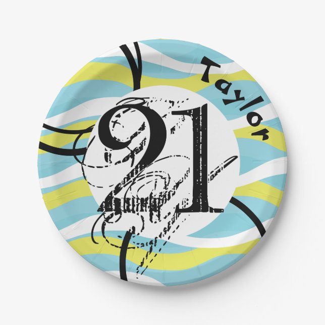 Plato De Papel 21.ª Personalizado de resumen dinámico de cumpleañ (Anverso)