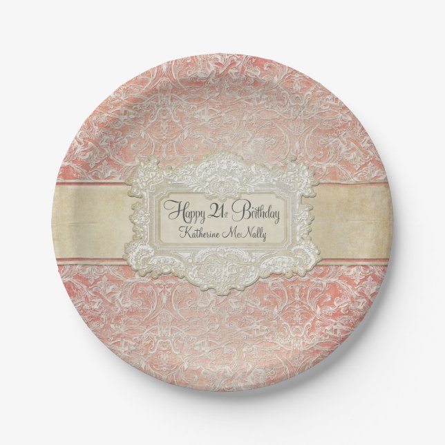 Plato De Papel 21.ᵉʳ Fiesta de cumpleaños Vintage (Anverso)