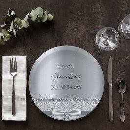 Plato De Papel 21 cumpleaños fiesta arco plateado elegante