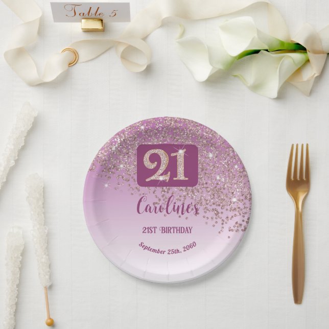 Plato De Papel 21st Birthday Party Sparkle Rose Gold Glitter (Boda)