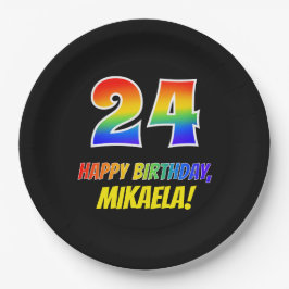 Plato De Papel 24º cumpleaños: audaz, divertido, simple, arcoiris