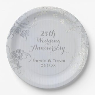 Plato De Papel 25º aniversario de Silver Glimmer