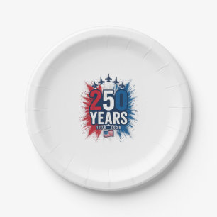 Plato De Papel 250 Años Aniversario Jets Patrióticos Diseño Vecto