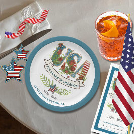 Plato De Papel 250 Years of Freedom Elegant Patriotic Blue Border