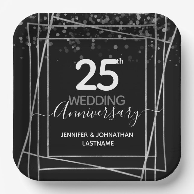 Plato De Papel 25.º aniversario Boda Silver (Anverso)